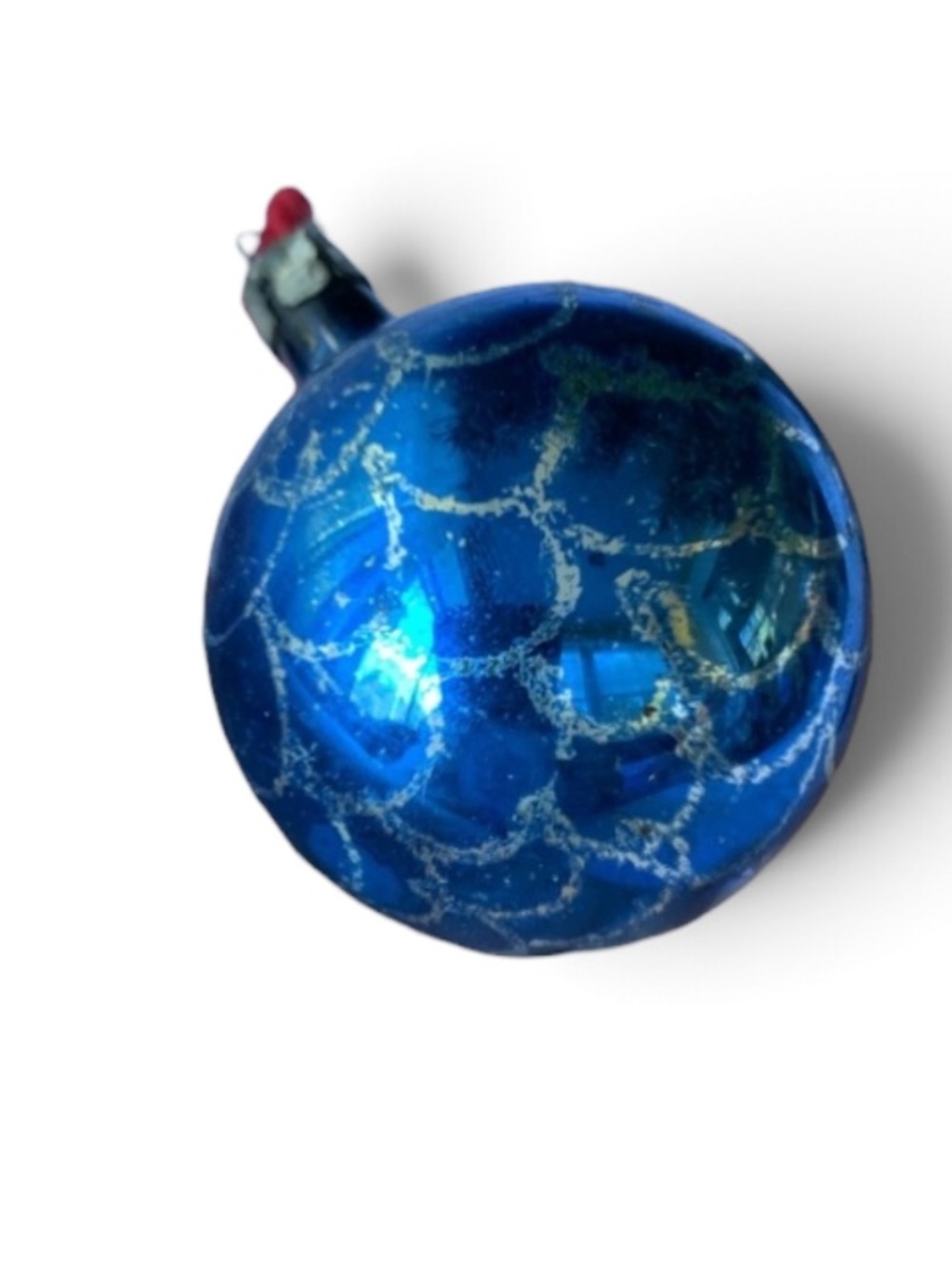 Vintage Cobalt Blue & Gold Fish Scale Mercury Glass Christmas Ornament